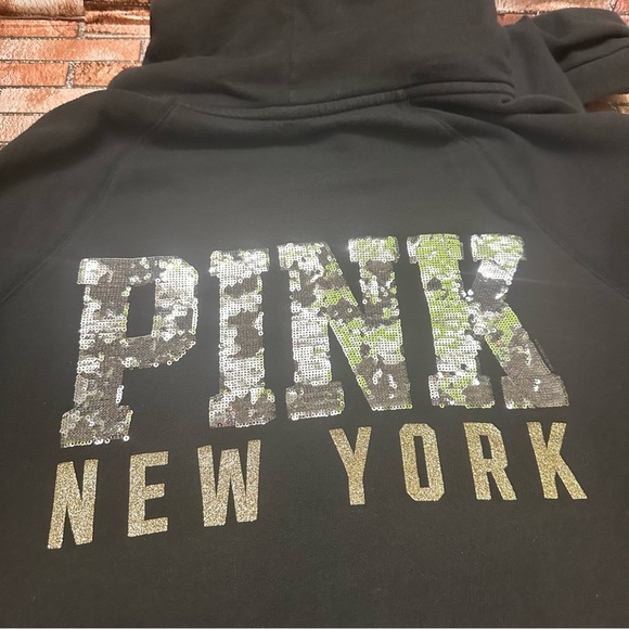 victoria’s Secret Black Hoodie with Sequin PINK Logo size L - Picture 5 of 9